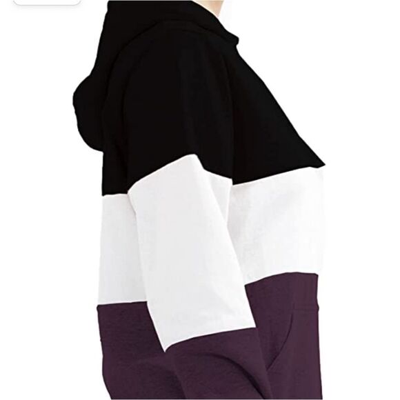 New Small Colorblock Hoodie with Mask Straps Majeclo Sweatshirt - Picture 3 of 7